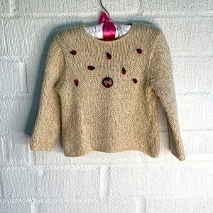 MonnaLisa Wool Knit Bimba Velvet Floral Keyhole Sweater sz 24 months